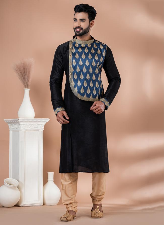 Banarasi Dhupion Silk Black Festival Wear Weaving Kurta Pajama